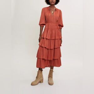 Maje Ruffle Midi dress Rust‎ color size 6 NWOT
